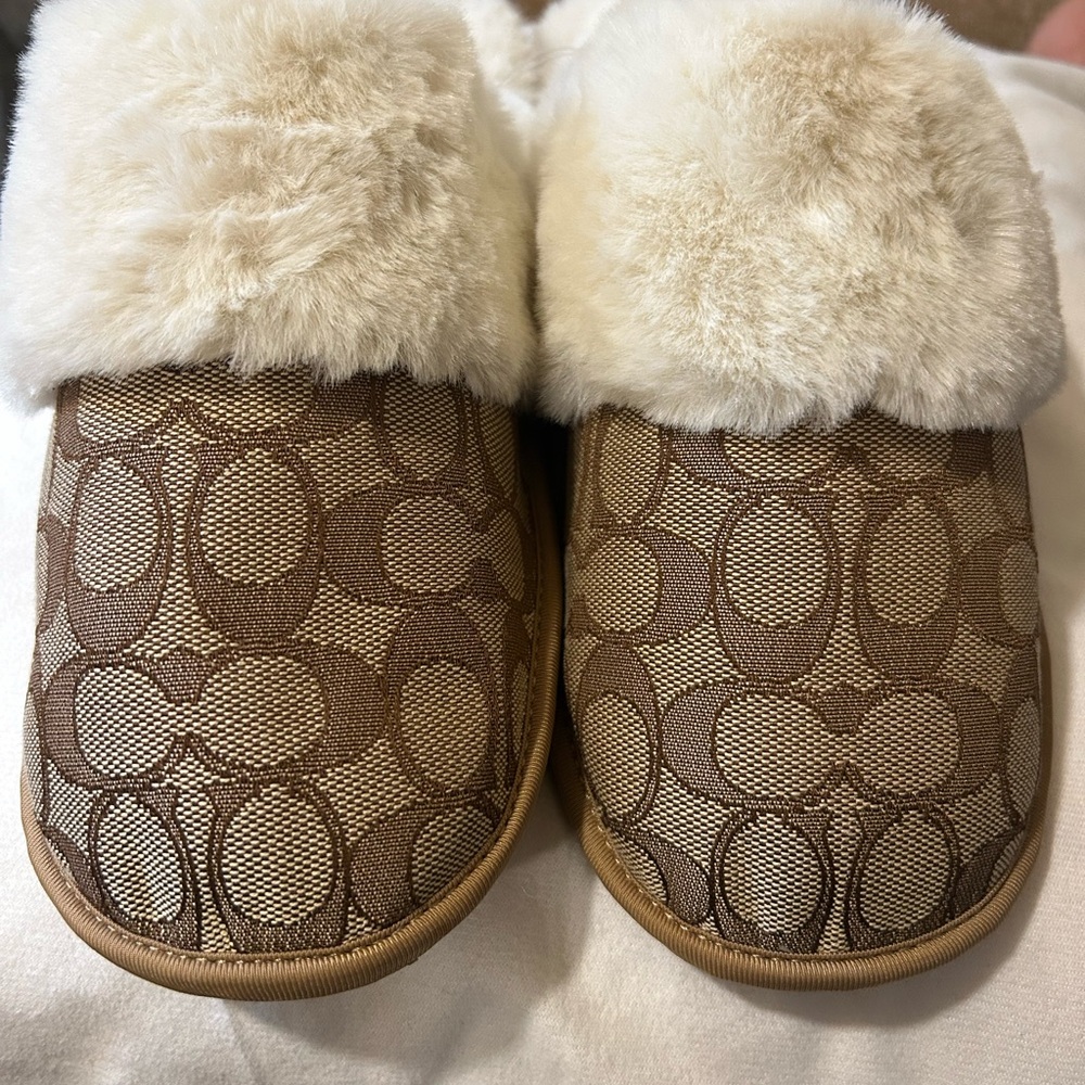 Coach Brown and Cream Slippers